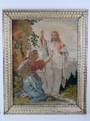 An ecclesiastical wool work tapestry, sight size 48.5 x 63.5cm, framed and glazed.