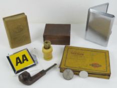 A quantity of collectables including; enamel AA badge, 'Post Office Savings' money box,