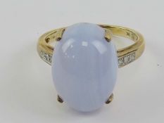 A 9ct gold lace agate and diamond cocktail ring, hallmarked 375, size N-O.