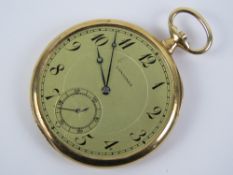 A 14ct gold Longines pocket watch, open face, glass deficient, subsidiary seconds dial,
