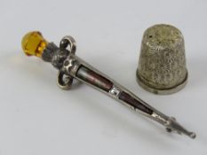 A sterling silver Scottish hardstone having thistle design, together with a HM silver thimble.