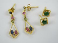 Two pairs of yellow metal earrings with 18ct gold butterfly backs (one back deficient,