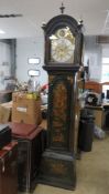 A George III black chinoiserie decorated longcase clock,