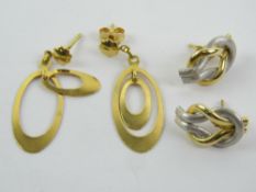 Two pairs of yellow metal earrings having 14ct gold butterfly backs stamped 585,