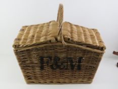 A Fortnum & Mason wicker hamper / picnic basket, 51cm wide.