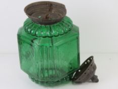 A green glass hanging lantern.