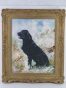 Oil on canvas of a black Labrador in naturalistic setting, signed lower left Justin Trickett,