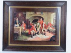 Print; 'The Trail of the Fox' from a painting by Mohlte, in oak frame, sight size 50 x 34cm,