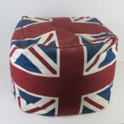 A Union Jack themed canvas bean bag footstool 40 x 40 x 40cm
