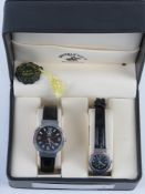 A 'His and Hers' Beverly Hills Polo Club watch set, 'hers' strap a/f. In original box.