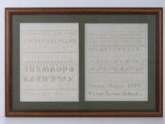 Two Victorian samplers each of the alphabet and Arabic numerals,