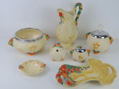 Clarice Cliff Newport Pottery; Celtic Harvest Pattern tableware including fruit bowl, water jug,