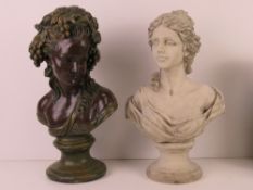 Two contemporary resin busts of classical style females each approx 42cm high.