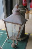 A 19th century Victorian copper large street lamp post lantern having finial chimney top with a