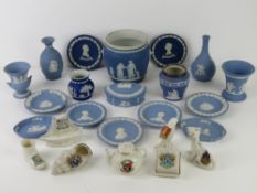A quantity of Wedgwood Jasperware and assorted crested ware.