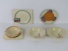 A pair of Clarice Cliff hand painted Sunshine pattern bowls,