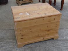 A large pine blanket box / toy chest, 81 x 61 x 56cm.
