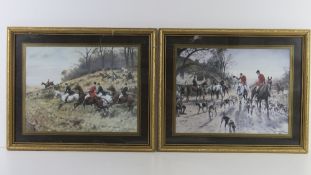 A pair hunting prints from original paintings by S Wright, sight size 29.