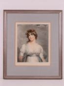 A coloured steel engraving of a lady in white gossamer dress, signed lower left Sydney Wilson,