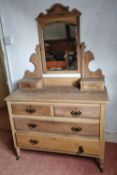 A pine wash stand / dressing table having mirror and jewellery drawers over, 107 x 48 x 170cm.