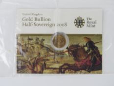 A 22ct gold 2008 proof half sovereign in unopened packet.