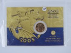 A 22ct gold 2005 proof half sovereign in unopened packet.