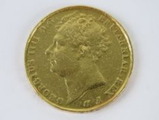A 22ct gold George IV double sovereign dated 1823, initials B.P.