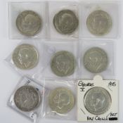 Nine pre 1921 full silver half crown coi