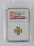 A 2012 Australia G$5 Year of the Dragon proof coin, NGC graded MS69, 1.555g of 24ct gold.