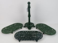Green painted cast iron kitchen items in