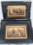A pair of ceramic tiles 'The Gleaners' a