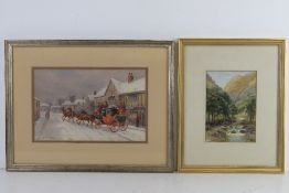 Two watercolours by Harold Laws, one being Aberglaslyn Pass N.