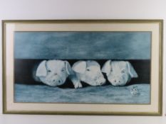 Print of three piglets Sight size 79 x 41cm. Framed and mounted overall 93 x 55.5cm.
