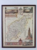 A contemporary print of a vintage map of Northamptonshire, frame measuring 43.5 x 53.