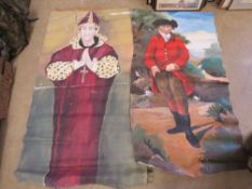 Two theatre scenery hand painted canvases featuring a Bishop and a Huntsman, a/f stored rolled.