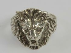 A 925 men's silver lion's mask ring size V-W, stamped 925.