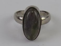 A silver and labradorite ring, stamped 92, size U-V.