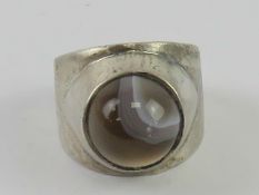 A hallmarked silver ring set with banded lace type agate size N.