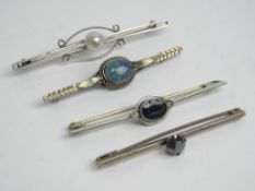 Four vintage bar brooches, one with opal doublet to centre, one marked sterling.