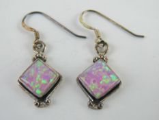 A pair of silver and pink opal earrings, stamped 925. In presentation box.