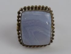 A hand made blue lace agate cocktail ring, the agate approx 20 x 17mm, stamped 925, size P-Q.