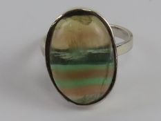 A hand made banded multi colour agate stone ring, adjustable size.