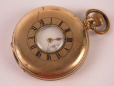 A gold plated half hunter pocket watch, the white enamel dial marked for Sigwarts Precision Lever.