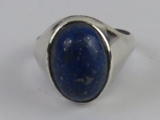 A hallmarked silver men's lapis lazuli signet ring size Y. In presentation box.