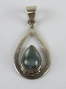 A silver and labradorite pendant, 3.7cm inc bale, stamped 925.