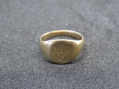 A gold signet ring, mark indistinct (?ct), size O, 5.3g.