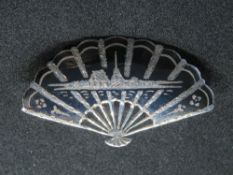 A Niello work sterling silver brooch marked for Siam in the form of a fan.