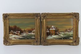 Jean Kaiser (Dutch, 1922-), a pair of oils on board of winter ice skating scenes,
