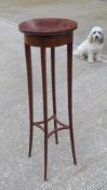 A slender Edwardian mahogany planter stand, outswept legs united by curved stretchers,