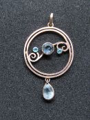 A 9ct gold Art Deco influence Aquamarine pendant, hallmarked Chester 375.